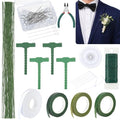 Hoemwarm Boutonniere Pin Kit Corsage Making Supplies Set Includes Pins Floral Wire Tape Cutters White Ribbon Metal Clips for Wedding Prom Party DIY Craft Arrangements