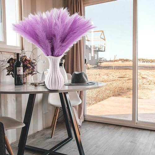 60Pcs Levender Purple Faux Pampas Grass Decor, 21.7" Pompas Grass Flower Arrangement and Vase Filler for Boho Home Wedding Decoration - size: 21.7'' Tall Lavender
