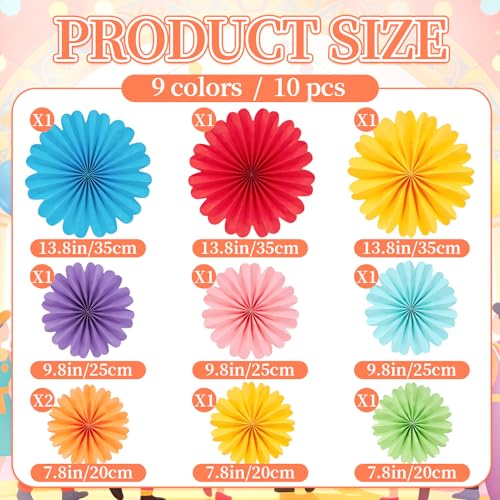 Easy Joy Paper Flowers Decorations for Wall 10 PCS Paper Fans Fiesta Party Decorations Mexican Party Decorations for Girl Classroom Groovy Birthday Baby Shower Wedding Room Wall Hanging Décor - color: Carnival
