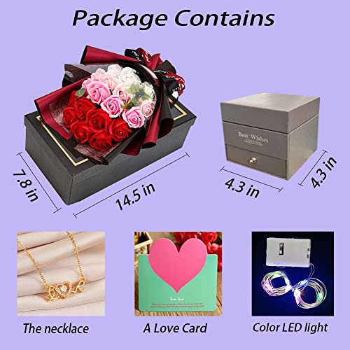 EIGHTOWN Roses Bouquet Artificial Flower - Preserved Red Rose Flowers with Love Necklace for Her - Unique Gifts Valentine's Day, Mother's Day, Thanksgiving, Birthday, Anniversary - color: Pink and Red