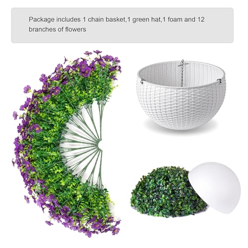 HyeFlora Artificial Faux Hanging Flowers Plants Basket for Outdoor Outside Decoration, Fake Silk Colorful Daisy in Planter for Porch Patio Garden Yard Home - color: Purple 2