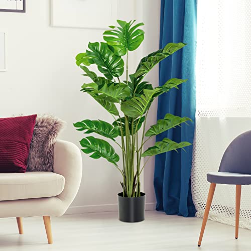 BestComfort 4.9 Feet Artificial Monstera Deliciosa Tree, Decorative Indoor House Fake Plant, Artificial Leafy Tree Faux Potted Indoor Floor Plant for Home Office Decor BComfort-10014-HZ - color: Monstera 4.9ft