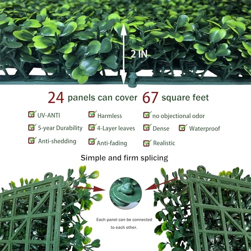 ODTORY Artificial Grass Wall Backdrop Panels: 20X20 in 24P UV-Anti Greenery Boxwood Panels for Indoor Outdoor Green Wall Decor & Ivy Fence Covering Privacy - size: 20*20IN 24P