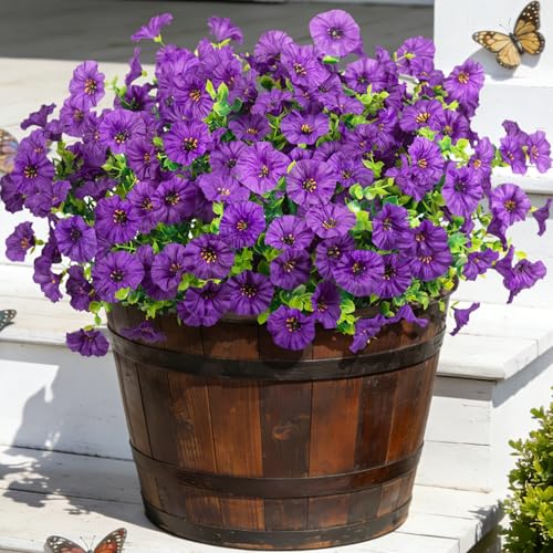 ADXORA 12 Bundles Morning Glory Artificial Flowers for Outdoor Decoration UV Resistant Fake Plastic Plants Artificial Greenery for Indoor Outdoor Garden Patio Window Box Home Decor - color: Dark Purple