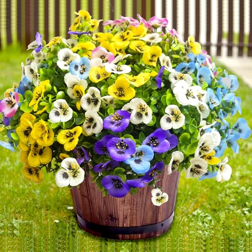 Artificial Flowers for Outdoors Fake Plants, 12pcs Fake Flowers Artificial Plants Outdoor UV Resistant,Silk Faux Flowers Shrubs Greenery Plants for Porch Garden Patio Window Box Decor - color: Mixed 5 Color, size: 12
