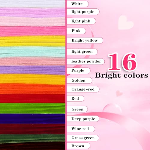 800Pcs Pipe Cleaners Craft, 16 Colors Pastel Pipe Cleaner Flower, Thick Chenille Pipe Cleaners Bulk with Floral Wires, Tape, Stamen, Ribbon & Video Tutorial, DIY Handmade Bouquet, Creative Gift - color: 800 Pcs 16 Colors-Flowers