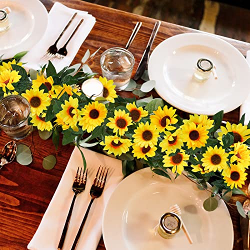 Uieke 3 Pack Artificial Sunflower Garland, 7.5ft/Strand Silk Sunflowers Hanging Vines Flowers with Green Leaves for Room Kitchen Garden Birthday Wedding Baby Shower Party Table Decor Large - size: Large