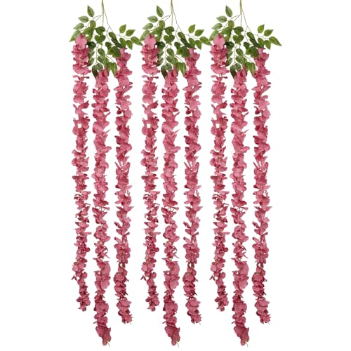 IPOPU Dusty Pink Wisteria Hanging Flowers Garland 6.4FT Wisteria Garland Hanging Flowers for Decoration for Wedding Arch, Backdrop, Garden Party Decor, 3 PCS (Dusty Pink) - color: Dusty Pink