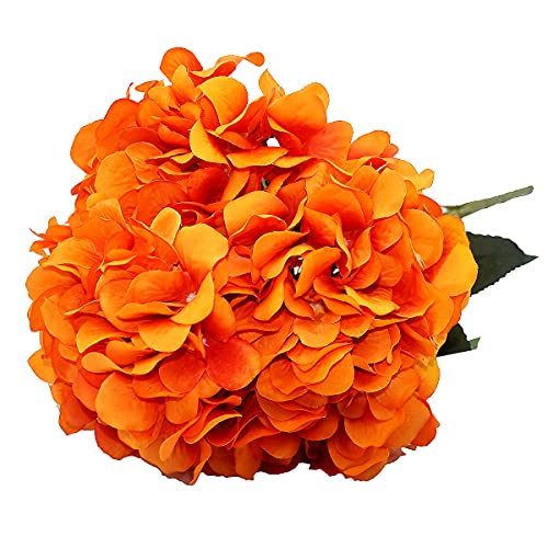 2Bouquets Artificial Fake Flowers Silk Hydrangea Arrangements Wedding Bouquets Decorations Plastic Floral Home Kitchen Garden Party Festival Bar DIY (Orange) - color: Orange, 5flower Heads