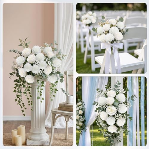 16 Bundles Artificial Flowers Peonies, Silk Faux Peony Bulk Floral Arrangements Bundles Fake Peonies for DIY Bouquet for Vase Centerpiece Home Wedding Party Centerpiece(White) - color: White