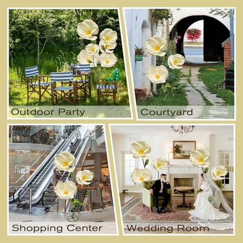 3PCS Giant Artificial Flower 3D Decorative Flowers Waterproof Indoor Outdoor Home Wedding Party Centerpiece Realistic Colorful Bloom for Garden Office Hotel Events Decorations - color: White