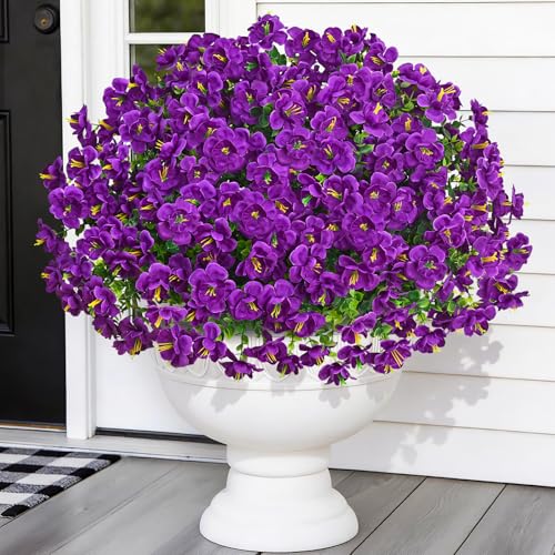 MARTINE MALL 24 Bundles Look Real Artificial Flowers for Outdoors, Realistic Fake Outdoor Flowers, UV Resistant Silk Flowers for Outside Faux Flowers Plants for Outdoor planters Porch, Purple - color: Purple, size: 24 Bundles