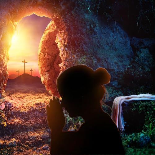 Empty Stone Tomb Backdrop Sunrise Sunset Crucifixion Resurrection of Jesus Christ Photography Background Holy Lights Cross Background God Bless Jesus Christian Easter Christian Backdrop 5x3ft - color: Black_Orange, size: 5x3ft