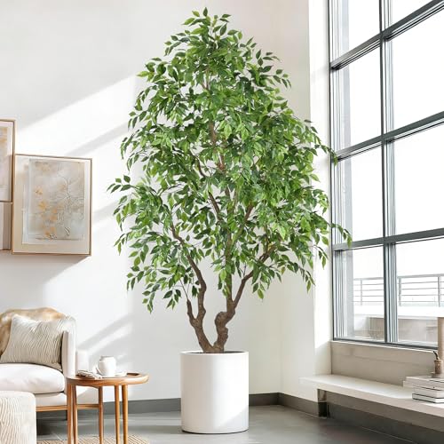 7ft Artificial Ficus Tree Indoor - Tall Faux Banyan Tree with 2294 Leaves & Realistic Trunk, 84" Large Fake Ficus Potted Plant for Home Office Living Room Porch Mall Decor