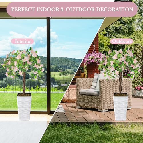 Artificial Cherry Blossom Tree 4FT, Fake Floral Tree with White Planter, Decorative Topiary Plant, Potted Faux Plant for Home Porch Decor Indoor Outdoor (Pink, 4FT) - color: Pink, size: 4ft