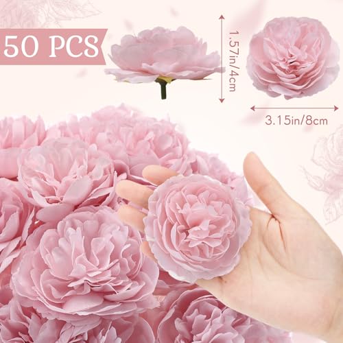Thiccywoov 50 Pcs Artificial Flowers, 3.2 Inches Silk Rose Head Flowers Fake No Stem for Wedding Bridal Bouquet Home Floral Decor DIY Centerpieces Arrangements Party Tables Decoration(Dusty Pink) - color: Dusty Pink