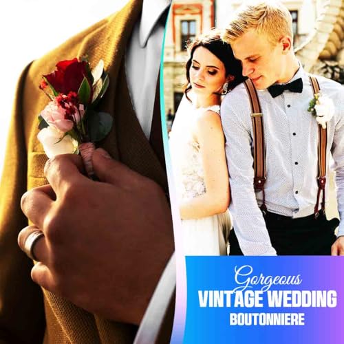 Wedding Flower Boutonniere Red Groom Rose Buttonholes Men's Boutineer Party Suit Decoration Prom Anniversary Accessories for Groomsmans and Man (Pink) - color: Pink