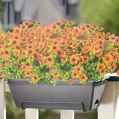 Grunyia 10 Bundles Artificial Flowers Outdoor UV Resistant Fake Flowers No Fade Faux Plants Garden Porch Window Box Decorating (Orange) - color: Orange