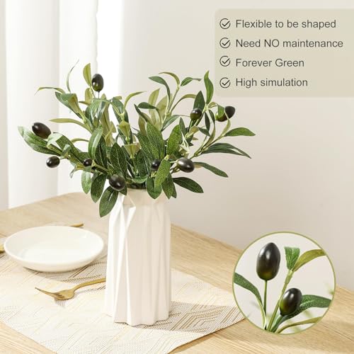 10pcs Faux Olive Leaves Stems 10” Tall Artificial Plants Olive Tree Branches for Small Vase Tabletop Greenery Decor for Home Office Wedding Party (Vase Not Included) - size: 10in