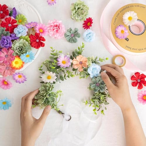 310Pcs Fake Flower Heads Mini Artificial Flower Bulk Silk Flowers for Decoration Small Faux Flower Heads Fabric Daisy Buds Floral for Crafts DIY Wedding Party Baby Shower Home Decor (Bright Colors) - color: Bright Colors