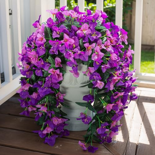 Faux Bougainvillea Artificial Flowers Plants for Outdoors Outside Decoration, 2pcs Realistic Fake Flowers UV Resistant Silk Long Trailing Vines for Front Door Planter Patio Balcony Yard Garden, Mix - color: Light Fuchsia + Fuchsia