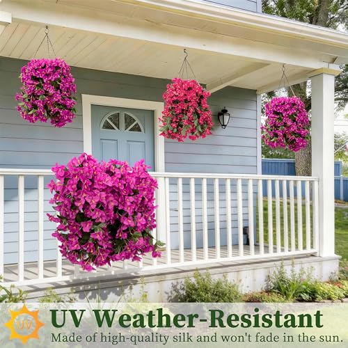Artificial Bougainvillea Hanging Flowers Plants - 2 PCS faux Bougainvillea artificial flowers with Long Trailing Vines for Outdoor Decoration, Perfect for Porch, Garden, Urn Patio Balcony (Red Lotus) - color: Red Lotus
