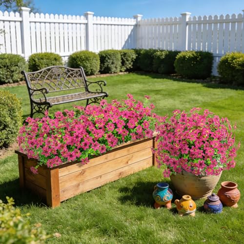20 Bundles Artificial Flowers for Outdoors, Fake Silk Flowers UV Resistant Faux Realistic Plastic Plants for Spring Summer Porch Patio Garden Planter Window Box Home Decor, Fuchsia - color: Fuchsia