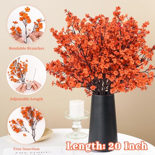 Yastouay Fake Flowers Thanksgiving Table Decor, 10Pcs Orange Thanksgiving Decorations for Table Artificial Flowers, Babys Breath Artificial Flowers Bulk for Fall Decor Floral Arrangement - color: Orange, size: 10 Pcs