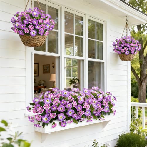 6 Pcs Artificial Petunia Flowers for Outdoor, Fake Spring Petunias Faux Silk Flowers for Outdoors UV Resistant Plants for Planters Garden Porch Patio Window Box Indoor Table Decor(Violet Lotus) - color: G-purple Lotus