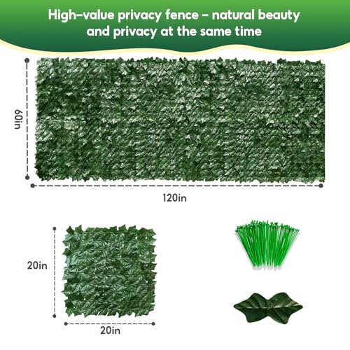 Artificial Ivy Privacy Fence Screen, 120x60 inch Artificial Hedge Grass Wall，Faux Ivy Fence Privacy Screen, Decoration for Patio, Balcony, Garden, Backyard Indoor Outdoor Decor - color: Green Sweet Potato Leaves, size: 120x60 inch