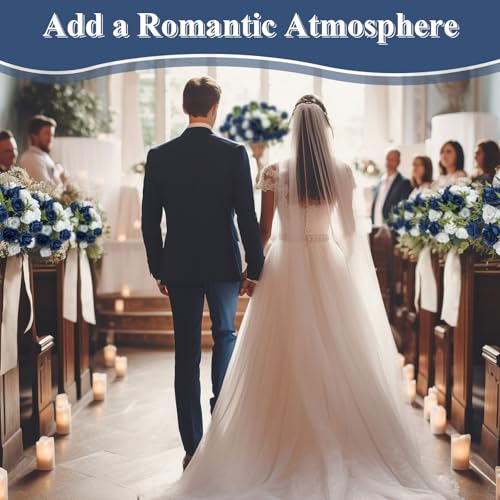 Zeyune 8 Pack Artificial Mini Navy Blue and White Roses 12 Inch Fake Flowers with Stems 80 Small 1.6 Inch Flower Heads Silk Mini Rose Bouquets for Wedding Centerpieces Bridal Bouquets Home Party Decor - color: Navy Blue and White