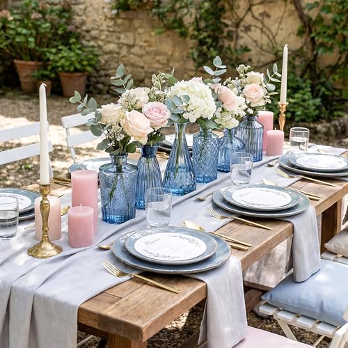 12 Pcs Blue Bud Vases Set, Armber Small Vintage Glass Clear Bud Flower Vases Bulk Multiple Shape Cute Mini Glass Bottles Vases for Rustic Wedding Centerpieces Table Decorations and Home Decor - color: Blue