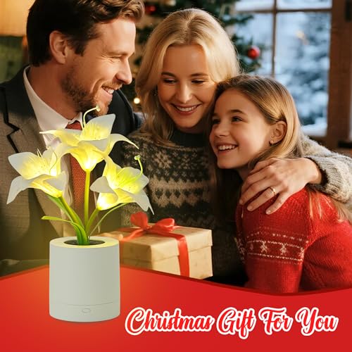 WSYEAR Birthday Gifts for Women-Fake White Lily Artificial Flower Lamp Night Light for Wedding Christmas Party Decor Home Hotel Office Garden Craft Art Decor - color: White Lily