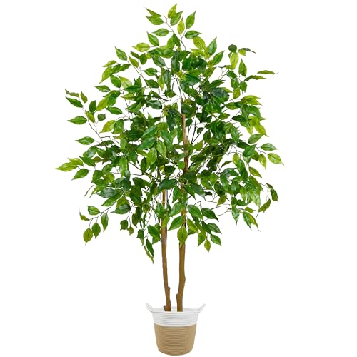 Warmplants Artificial Ficus Tree, 4ft Tall Fake Ficus Tree with Basket, Faux Plant for Indoor Outdoor Home Livingroom Office Garden Porch Décor - color: Ficus, size: 4ft