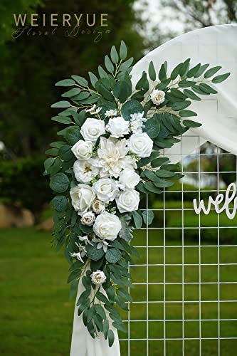 Artificial Wedding Arch Flowers Kit(Pack of 3),2Pcs Artificial Flower Arch Decor,1Pcs Sheer Drape for Wedding Ceremony Arbor for WeddingCeremony (White Rose Wedding) - color: White Rose Wedding
