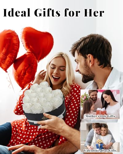 Changshunqi 16 Flowers Forever Preserved Roses in Box, Preserved Flowers Womens Birthday Gifts for Women Mothers White Rose Gift for Her Romantic Eternal Rose for Women Mom Friends - color: Pure White