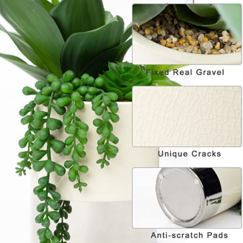 Hollyone Large Artificial Succulents Plants Faux Succulents 12" Fake Succulent Plants in Sliver Ceramic Pot Succulent Plant for Desk Modern Home Living Room Office Table Shelf Decor - color: Mercury - Silver 2
