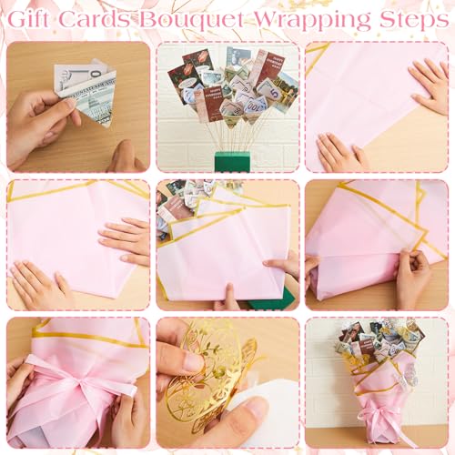 Flower Bouquet Wrapping Accessories DIY Money Bouquet Kit with 5 Floral Wrapping Paper 40 Card Holder 24 Butterfly Decor Floral Foam Block Ribbon Tape Dispenser for Mother's Day Graduation Anniversary