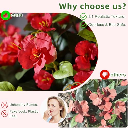 Hibiscus Artificial Hanging Flowers Plants for Outdoors 4 Pcs Fake Flower Faux Silk Hibiscus Long Trailing Vines Realistic Flower for Outside Front Door Porch Patio Balcony Garden Yard (4 Pcs Red) - color: 4 Pcs Red