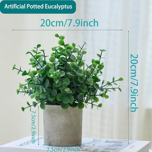 3 Pack Small Potted Fake Plants for Desk Shelf Beedroom Decor | Dark Green Artificial Eucalyptus in paper Pul, Faux Greenery Perfect for Bathroom Kitchen Farmhouse Coffee Room Home Decor - color: Dark Green