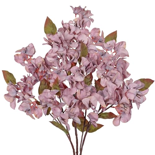 Briful Bougainvillea Artificial Flowers 5 Pack 27.5" Fake Bougainvillea Floral Stems Realistic Silk Flower Arrangements for Home Weddings Parties Table Vase Centerpiece Decor(Taro Purple) - color: Taro Purple