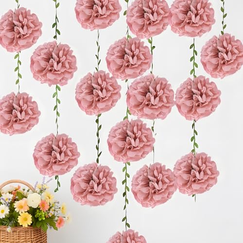 Pink Flower Garland for Backdrop - 2 Pcs Artificial Hanging Flower Garlands for Living Room Wedding Arch Decor, 8.2 Ft Fake Paper Floral Vines for Wall Window Garden Party Decoration - color: Pink