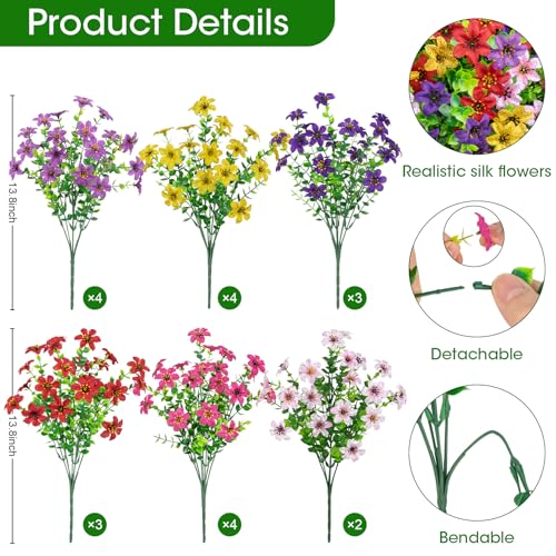 20 Bundles Artificial Flowers for Outdoors, Fake Silk Flowers UV Resistant Faux Realistic Plastic Plants for Spring Summer Porch Patio Garden Planter Window Box Home Decor, Multi Color - color: Multi Color
