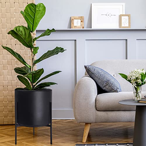 D'vine Dev Modern Black Plants Pot Cylinder Planter with Heavy Duty Stand, X-Large 14 Inch Pot, 19.6 Inch with Stand Height, 96-T-B-4 - color: Black, size: X-Large 14 Inch