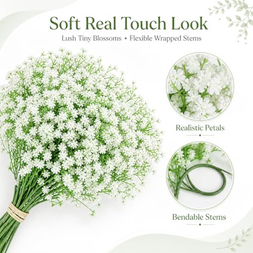 Baby’s Breath Flowers Bulk – White Real Touch Gypsophila Bouquets Faux Baby Breath for Wedding Decor, Centerpieces, DIY Floral Arrangement, Party and Home Decorations (24Pcs) - color: 24pcs