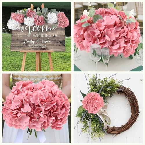 AVIVIHO 65pcs Fake Flowers Dusty Rose Hydrangea Artificial Flowers Bulk (Not Squished, No Steaming Need) Silk Flowers with Stems for Wedding Decor,Home,Baby Shower,Table Centerpieces Decoration - color: Dusty Rose, size: Medium