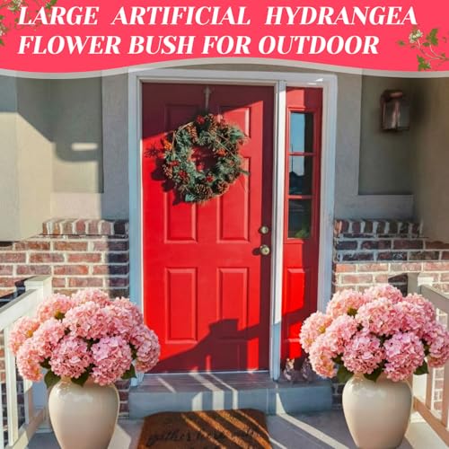 Hotop Hydrangea Artificial Flower Bush for Outdoor 19.6inch Large Silk Hydrangea 5 Heads Realistic UV Resistant Fake Flower for Porch Bouquet Window Box Wedding Indoor(2 Pcs,Rose Red) - color: Rose Red