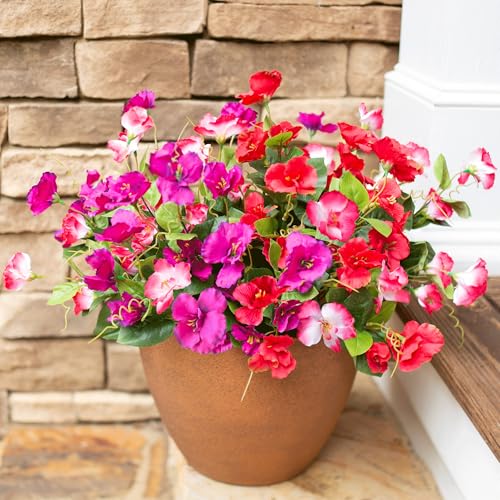 Hibiscus Artificial Flowers Plants for Outdoors Summer Decoration, 6 Bundles Fake Silk Hibiscus Bouquet Realistic UV Resistant Tropical Flowers Artificial for Outside Planter Front Door Porch Patio - color: 3-color Mix(2 Fuchsia, 2 Red, 2 Pink)
