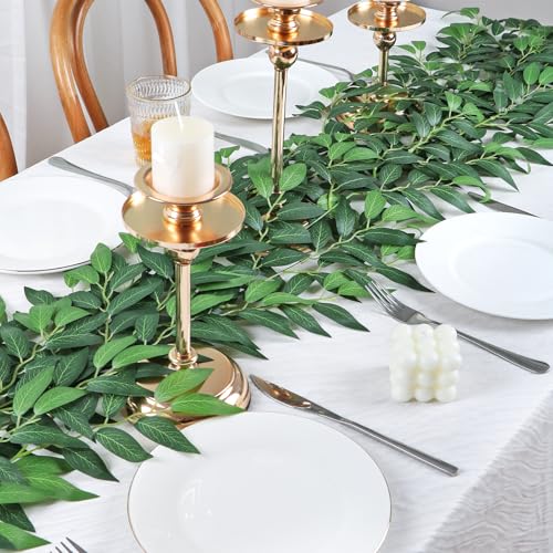 Betylifoy 12Pcs Artificial Italian Ruscus Greenery Stems, 25" Faux Silk Green Leaves Vines Garland Branches Hanging Greenery Spray for Wedding Arch Bouquet Filler Table Centerpieces Home Decor