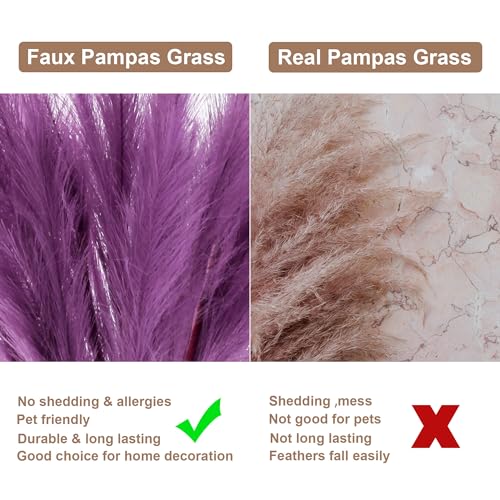 12 Pcs Lavender Purple Faux Pampas Grass Decor 38"/3.1FT Tall Fake Pompas Floral Large Artificial Pompous Grass Branches Plants for Floor Vase Filler Home Boho Decoration - color: Lavender Purple